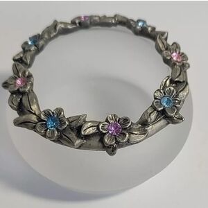 PartyLite Hydrangea Flower Wreath Frosted Glass Pewter Tealight Holder NIB